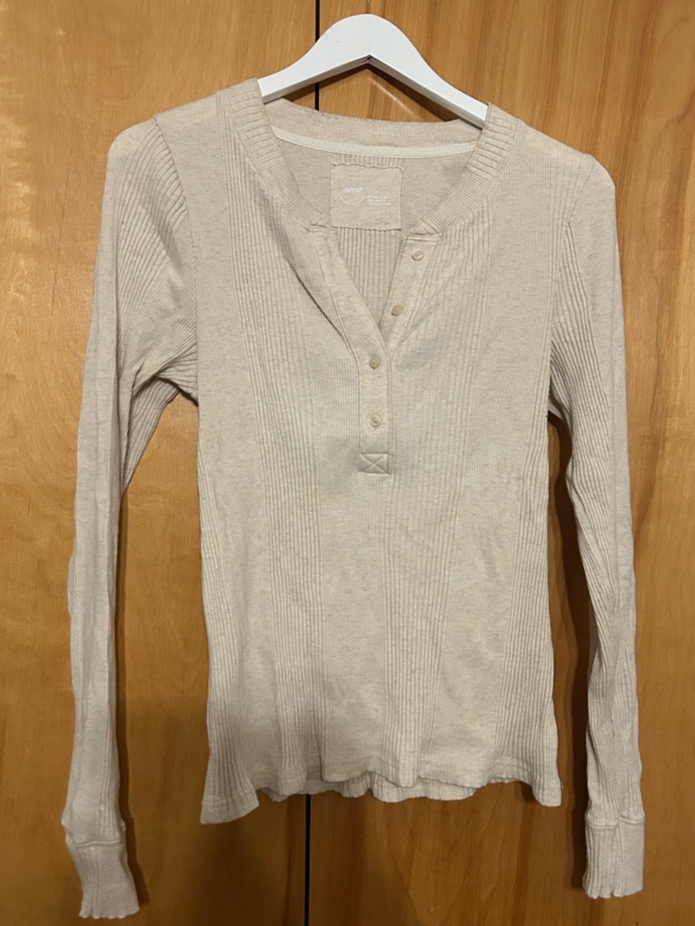 Aerie Women’s Long-Sleeve Ribbed Henley Top - Cream